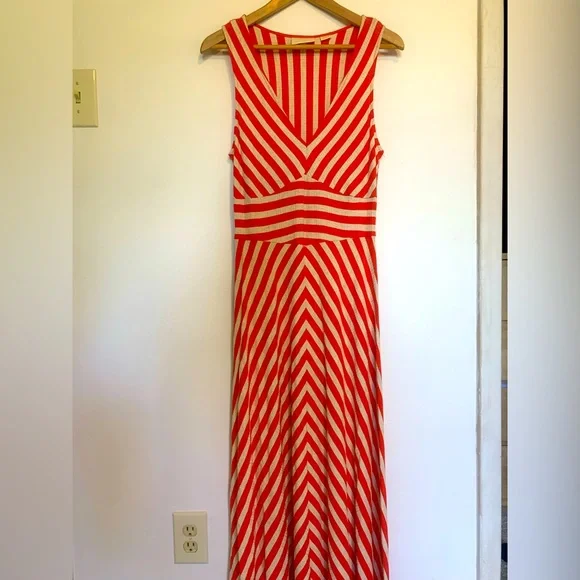 anthropologie red striped dress NWT Anthropologie Rose Red Geometric Striped The Somerset Maxi Dress, 1X